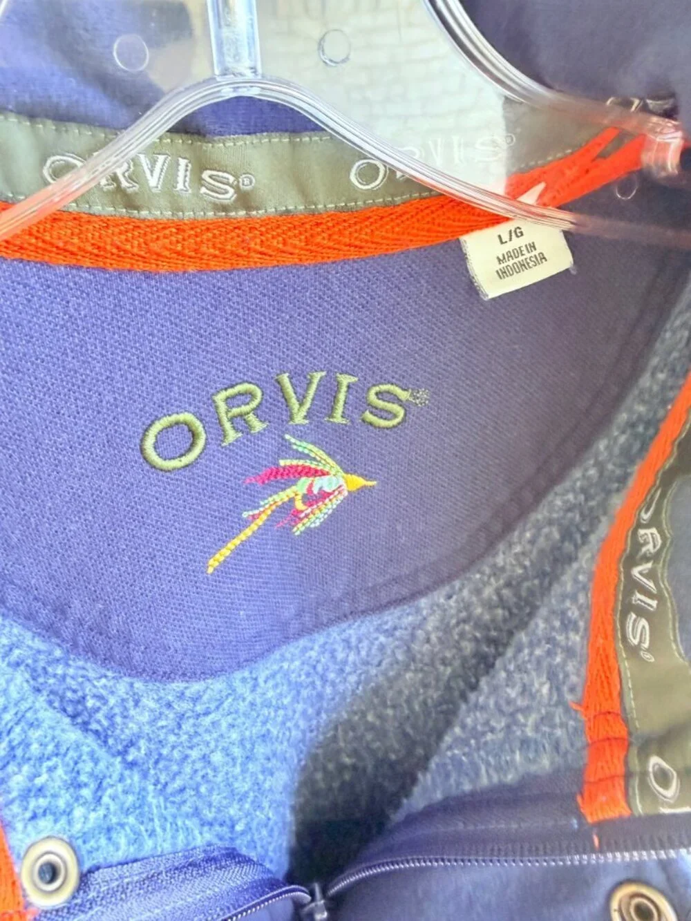 ORVIS Long Sleeve 1/4 Zip Blue Pullover Camping Sweatshirt Men's Size L
